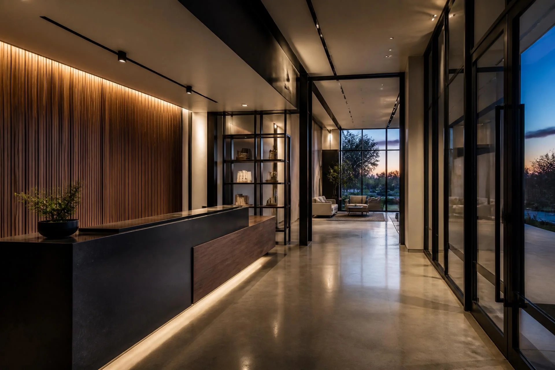 High end commercial tenant buildout with custom millwork and polished concrete floors in New Jersey by Strong Construction
